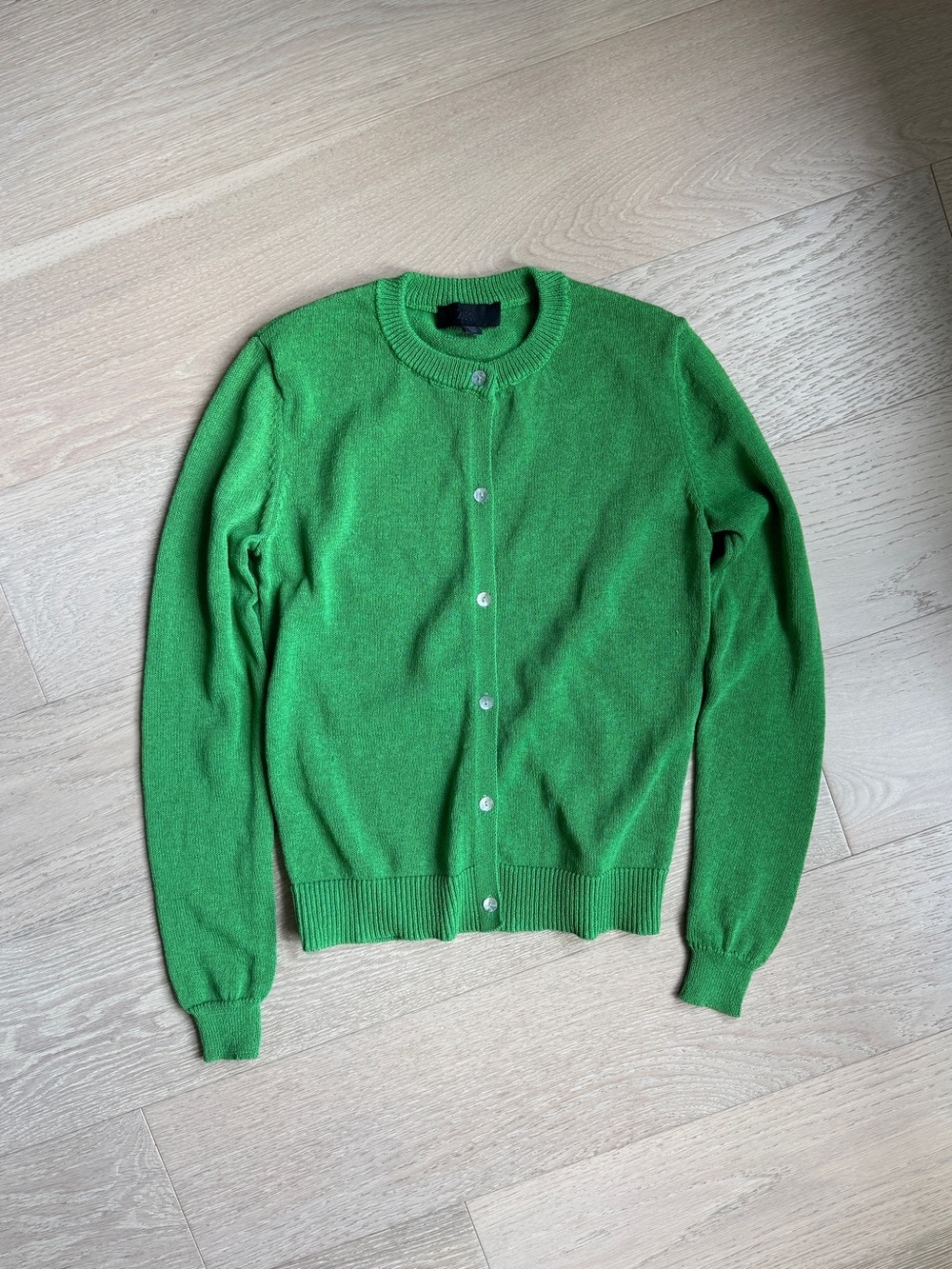 Zara Green Solid Knit Button Cardigan Sweater Crew Neck Long Sleeve S